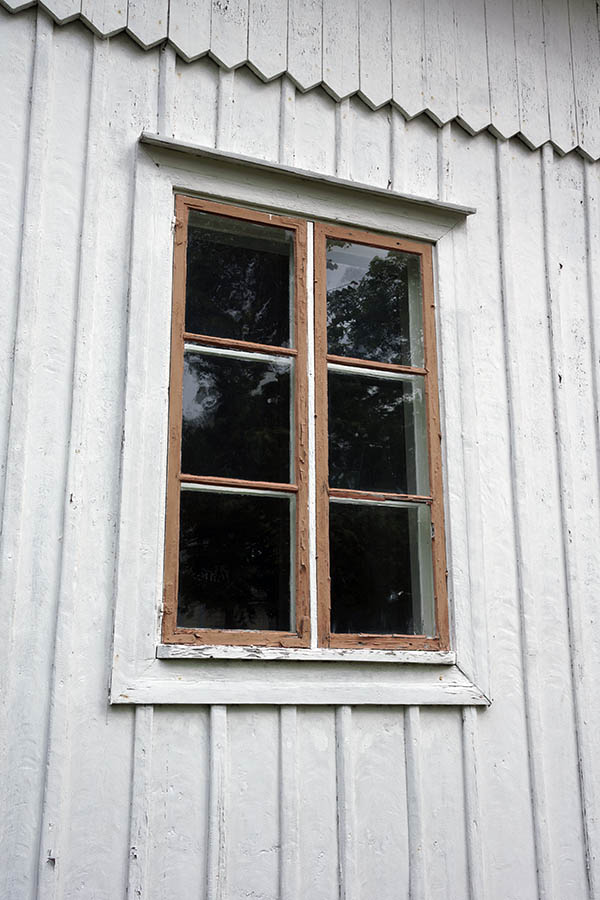 Photo 27363: Worn, light brown window with two frames and six panes