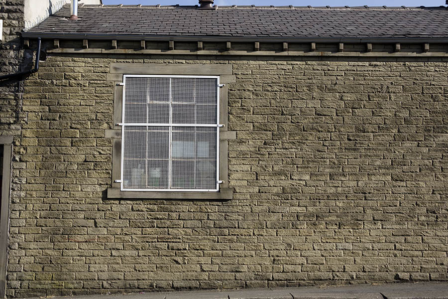 Photo 27368: Large, white, latticed metal window with 16 panes
