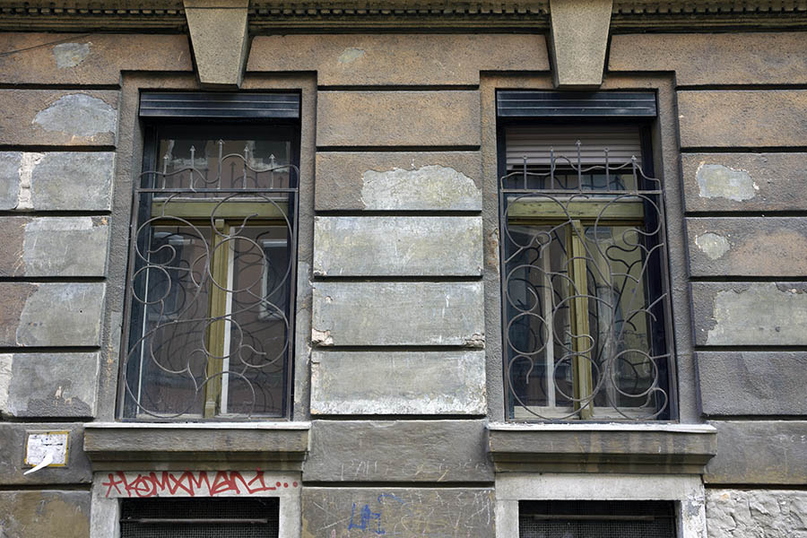 Photo 27382: Two green, latticed windows with three frames