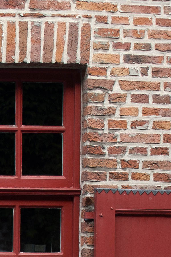 Photo 00158: Red door and window with four frames