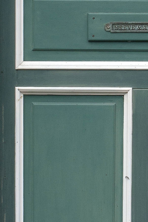 Photo 00420: Panelled, formed door in green and white colours