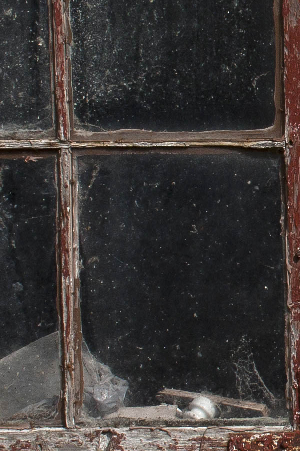 Photo 00448: Decayed, red window and door