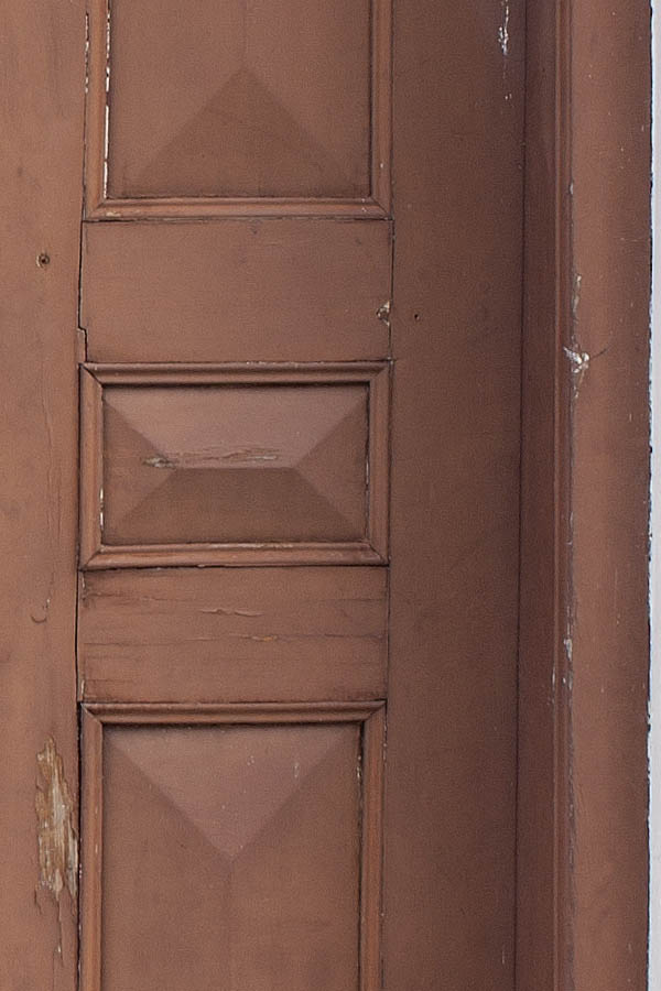 Photo 00465: Panelled, brown double door with top window