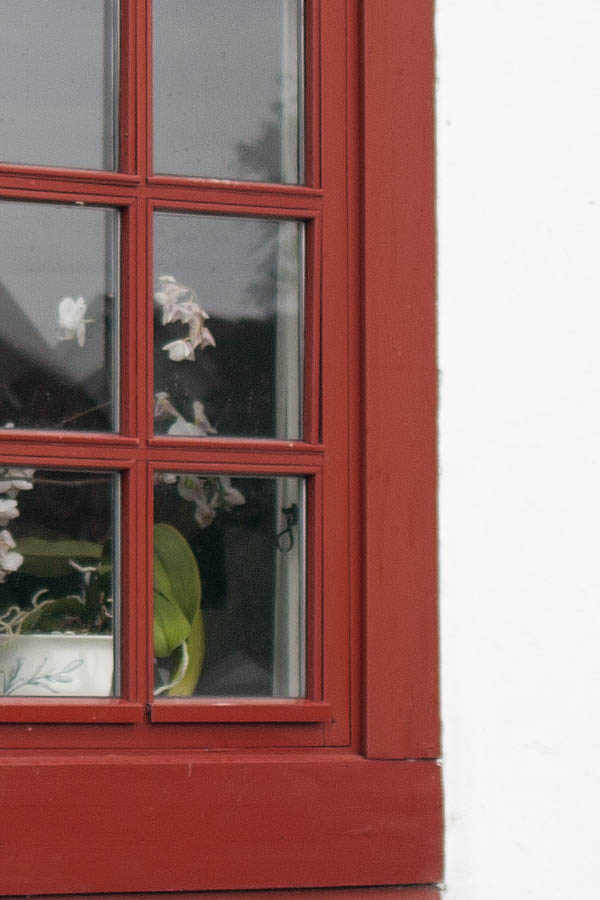Photo 00751: Red bay window with six frames and 40 panes