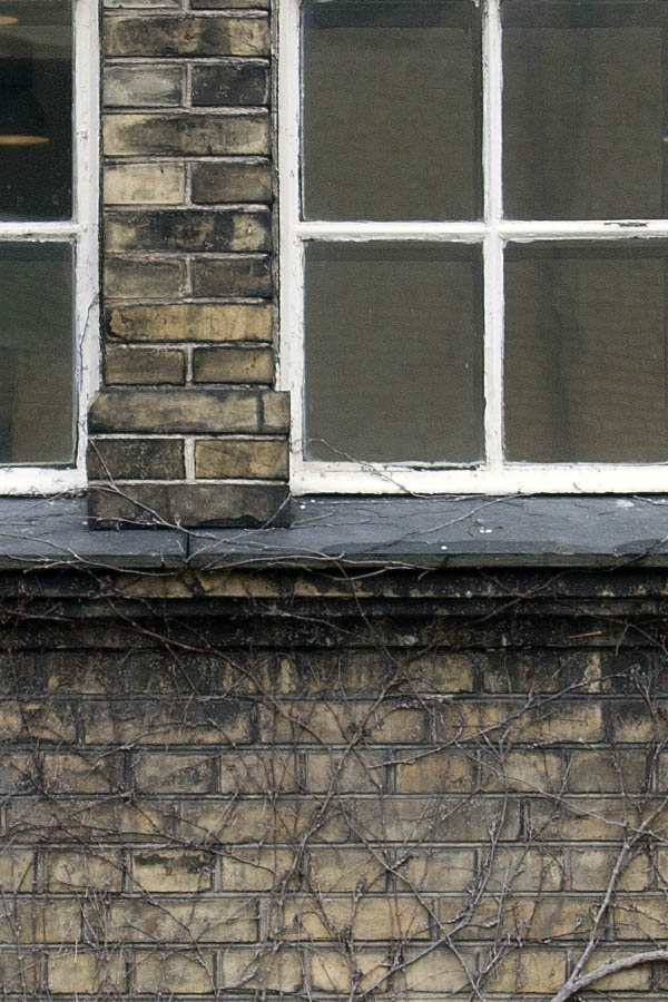 Photo 01411: Two large, formed, metal white windows and 30 panes