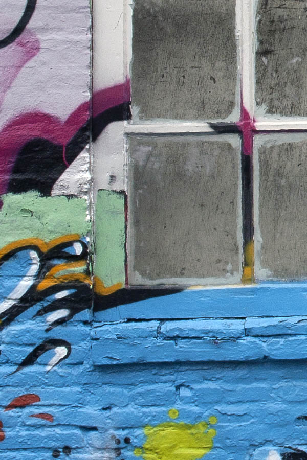 Photo 01428: Metal, formed, grey window with 42 panes