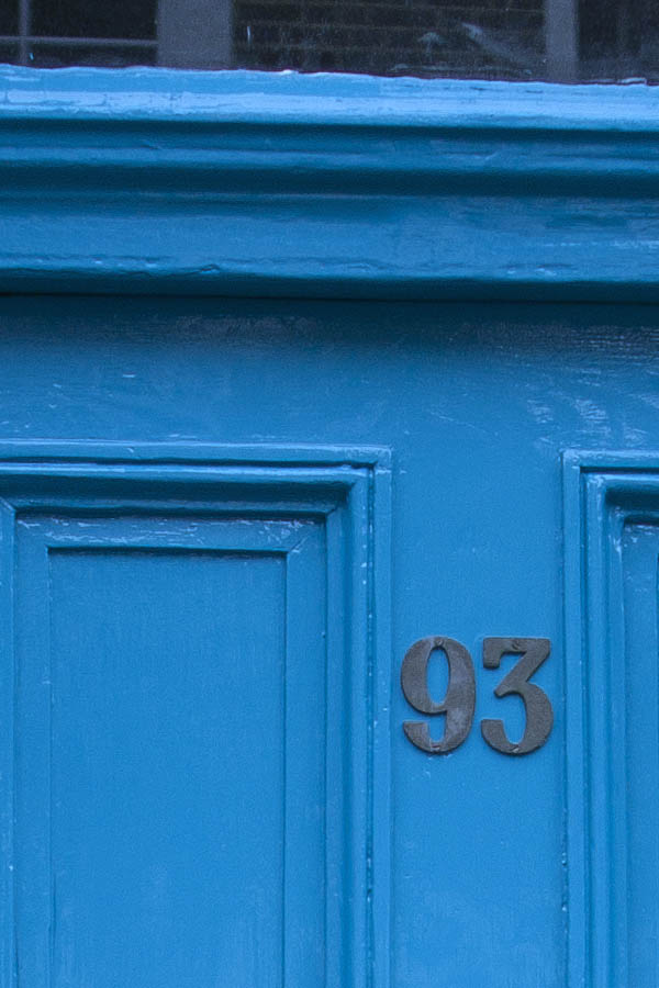 Photo 01677: Panelled, blue door with fan light