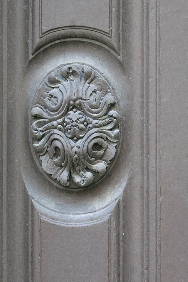 Photo 02313: Panelled, grey double doors