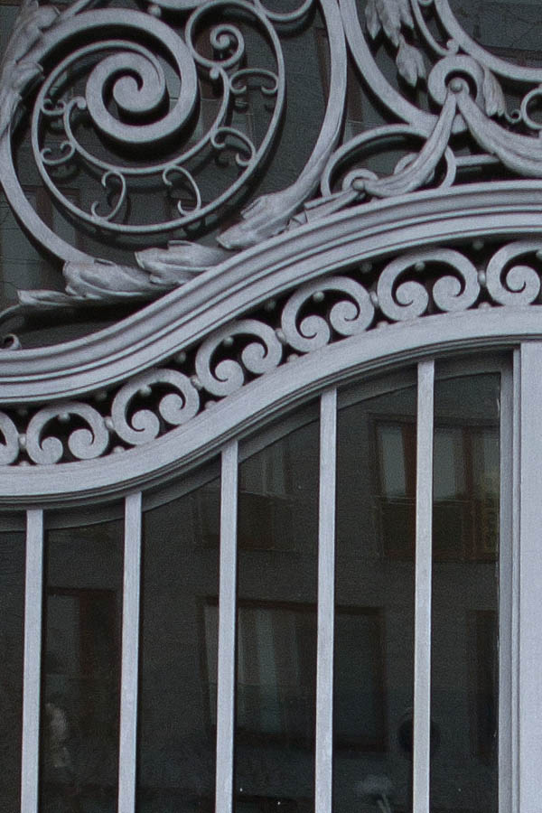 Photo 02412: Metal, grey gate with glass behind