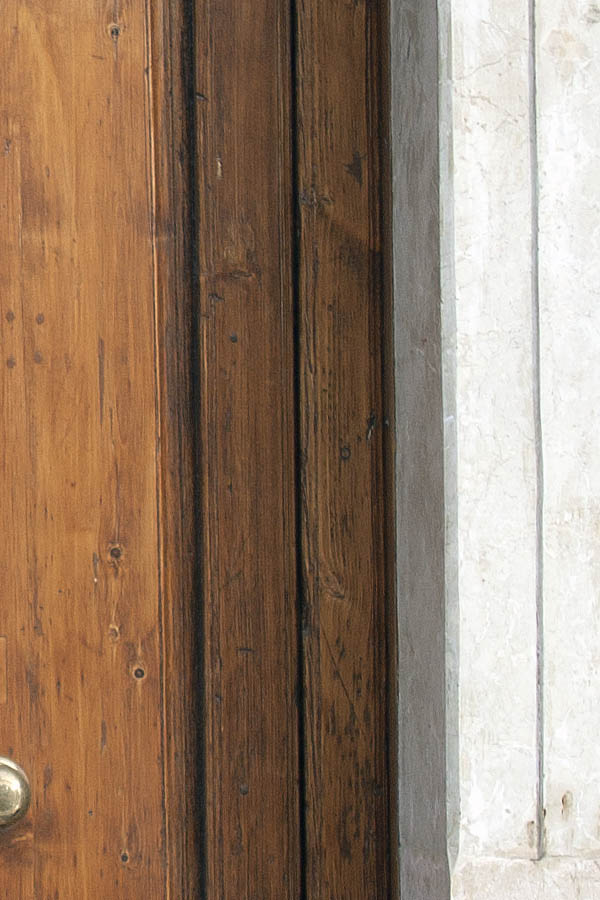 Photo 02592: Formed, panelled, carved, oiled double door with minor door inserted