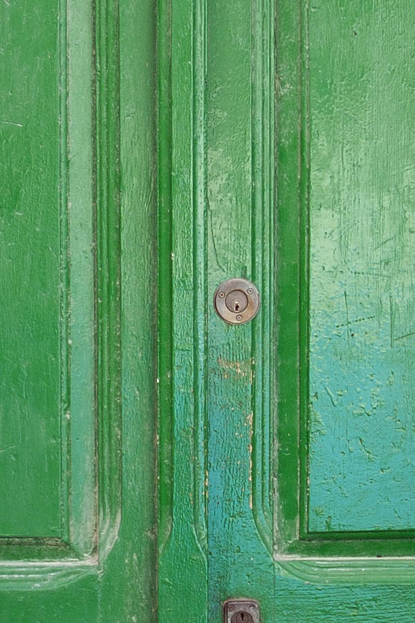 Photo 02850: Panelled, formed, green double door