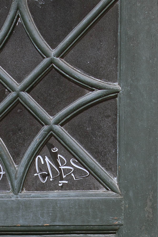 Photo 03817: Teal, panelled door with top window and door light