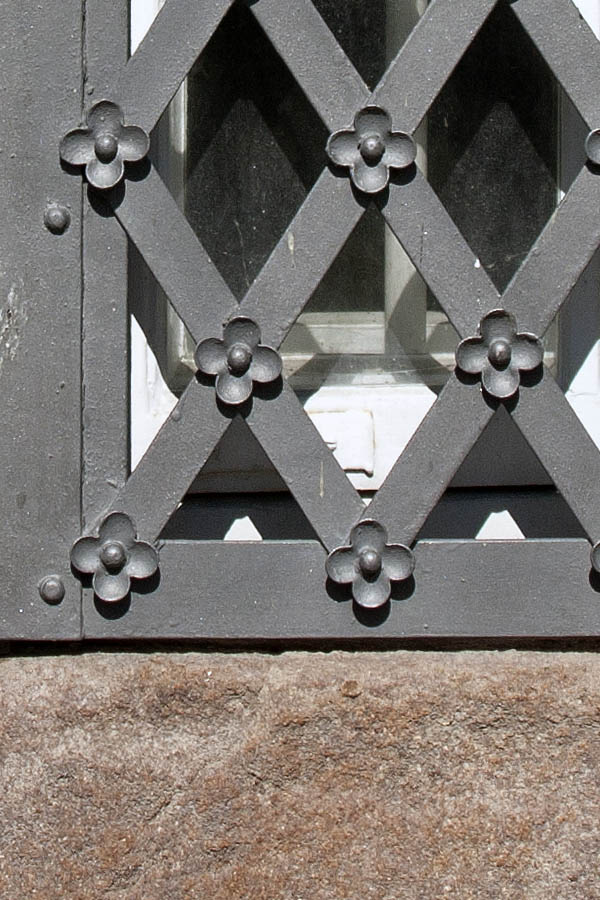 Photo 04291: Heavily latticed, white window with two frames