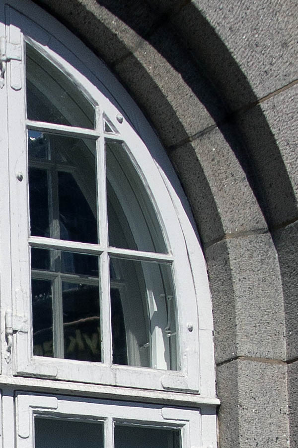 Photo 04324: Large, formed, white window with six frames and 34 panes