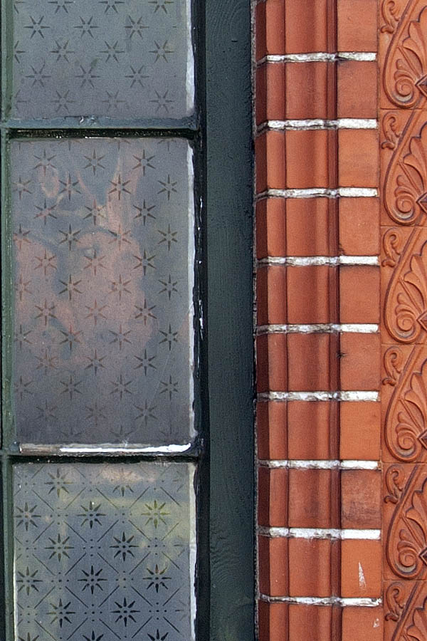 Photo 04353: Formed, green window with 12 panes