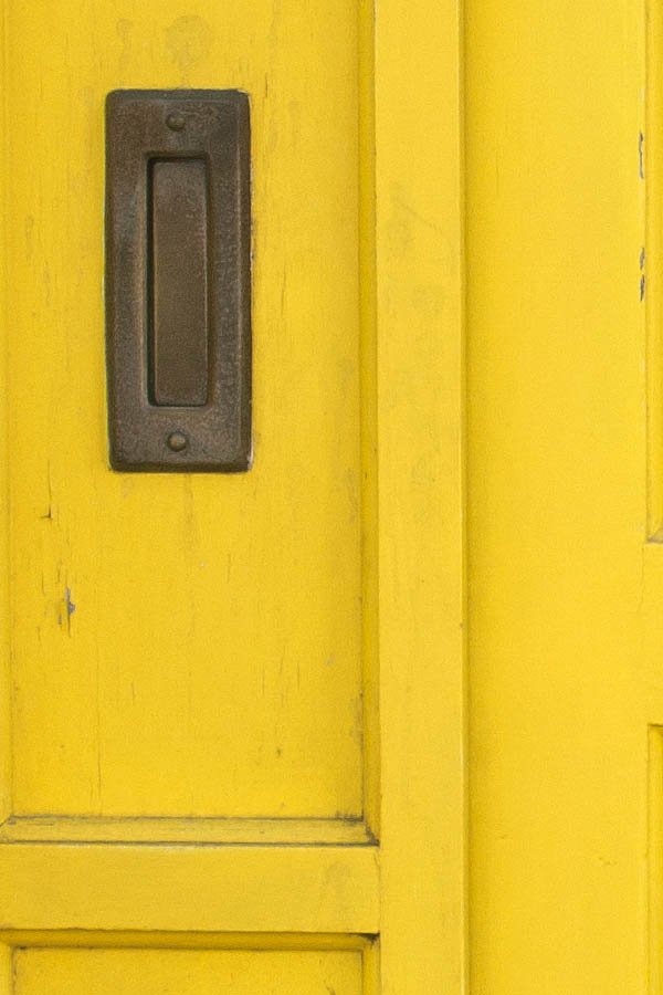 Photo 04431: Panelled, yellow door with sidepiece and top window