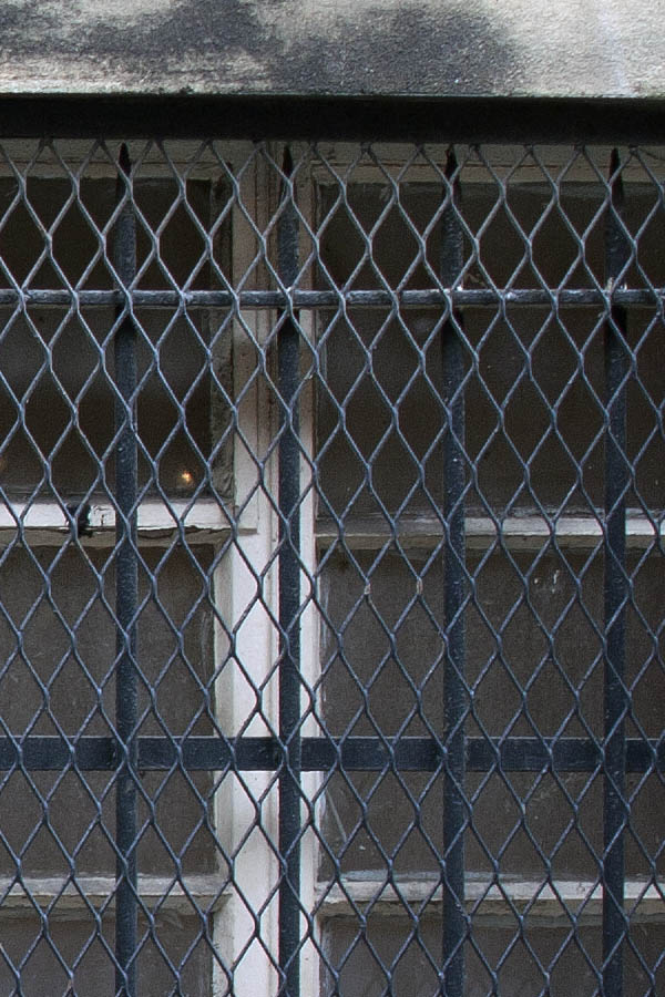 Photo 04721: Two white windows with teal grating