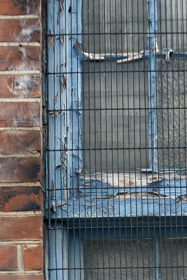 Photo 05114: Large, pale light blue sash window with lattice