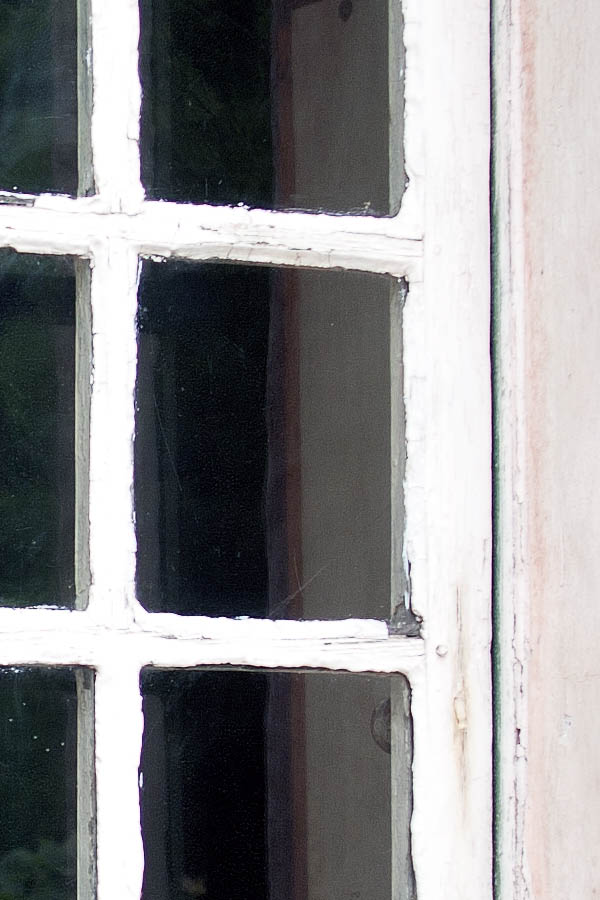Photo 06296: Large, formed, white window with 31 panes