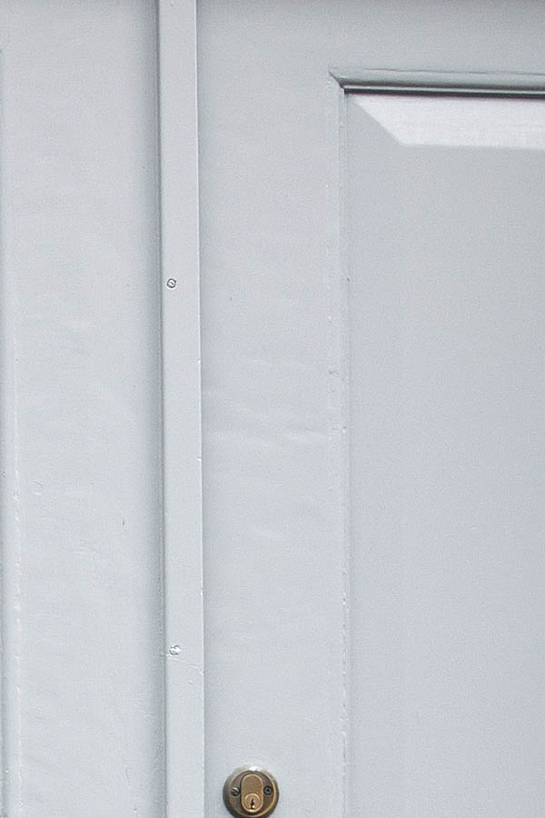Photo 07872: Panelled, grey double door with top window
