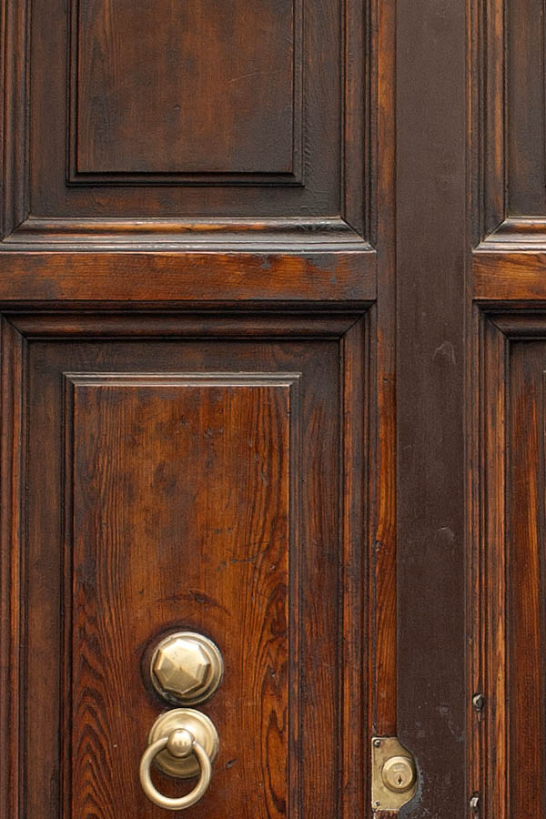 Photo 08066: Panelled, oiled double doors with latticed top window and pilaster
