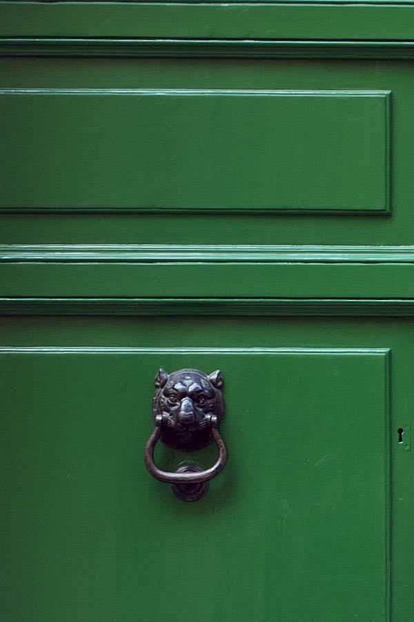 Photo 08069: Formed, panelled, green double door