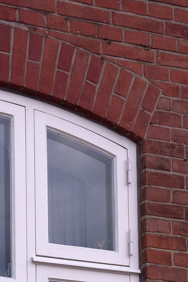 Photo 08514: Formed, white window in Frederiksberg style, six frames