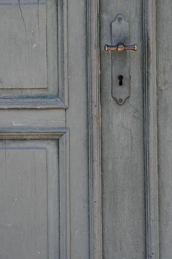 Photo 08593: Panelled, teal double door with door lights