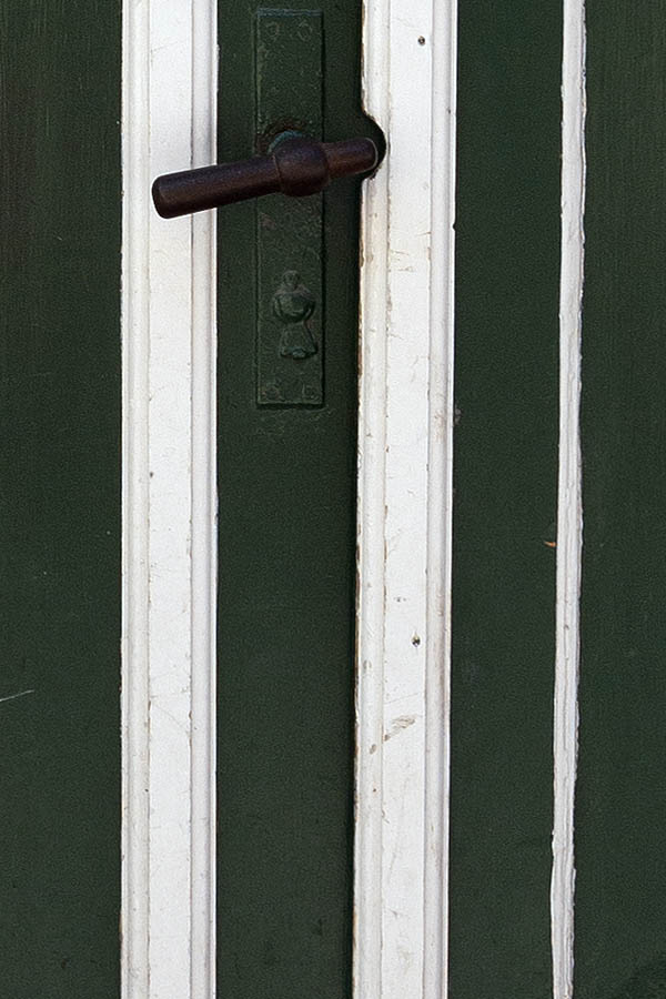 Photo 08627: Panelled, green and white double door with door lights 