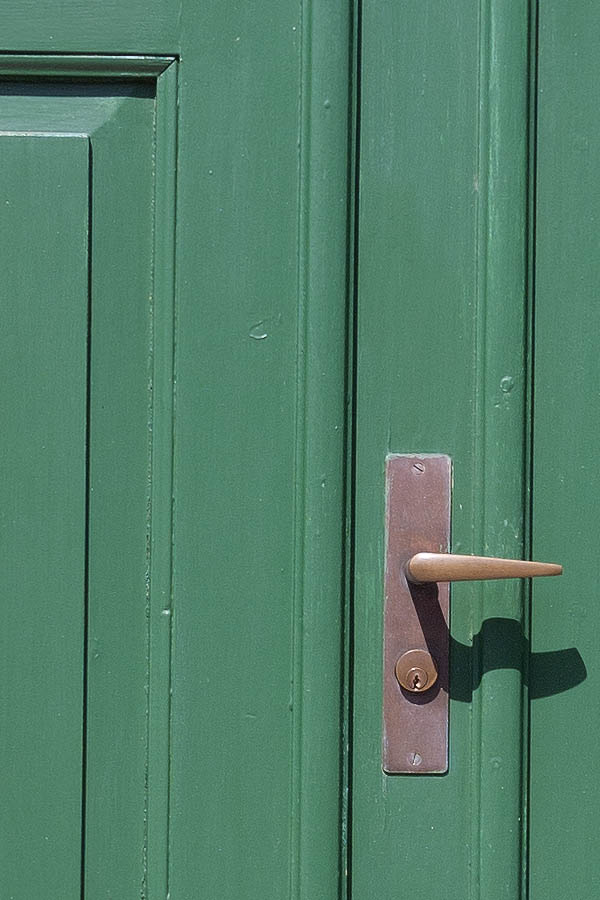 Photo 08677: Panelled, green double door with door lights