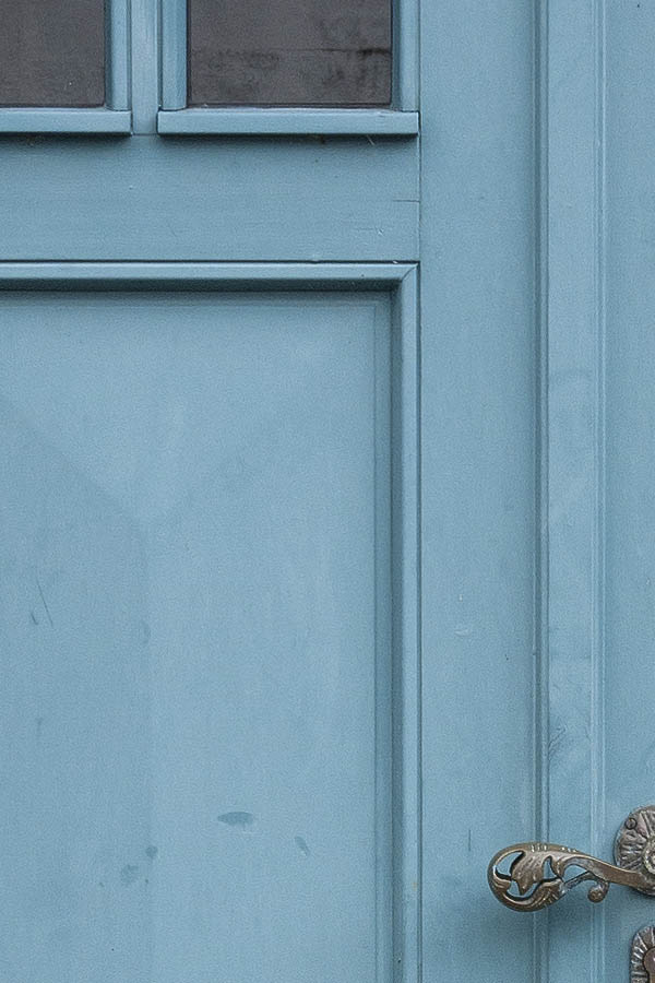 Photo 08793: Panelled, light blue double door with door lights