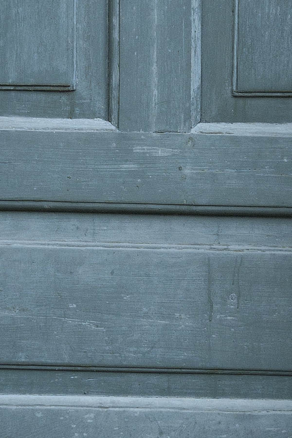 Photo 08814: Lopsided, panelled, teal door with top window