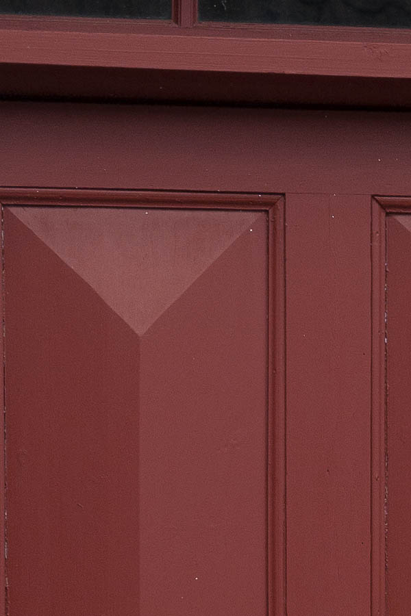 Photo 08903: Panelled, red door with top window