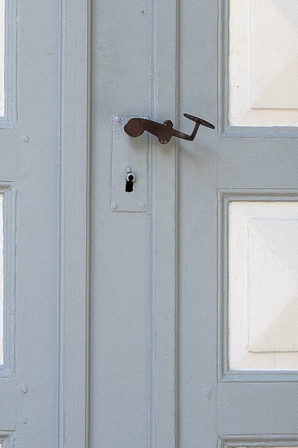 Photo 08978: Panelled, white and grey door with top window