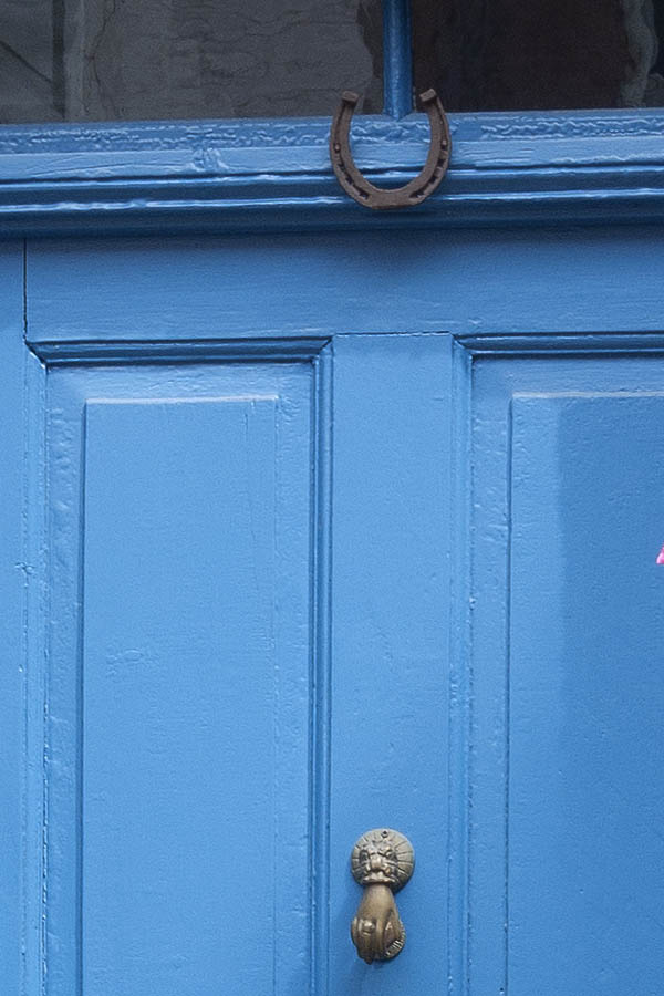 Photo 09047: Panelled, blue door with top window