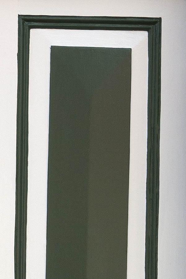 Photo 09518: Panelled, green and white double door with top window
