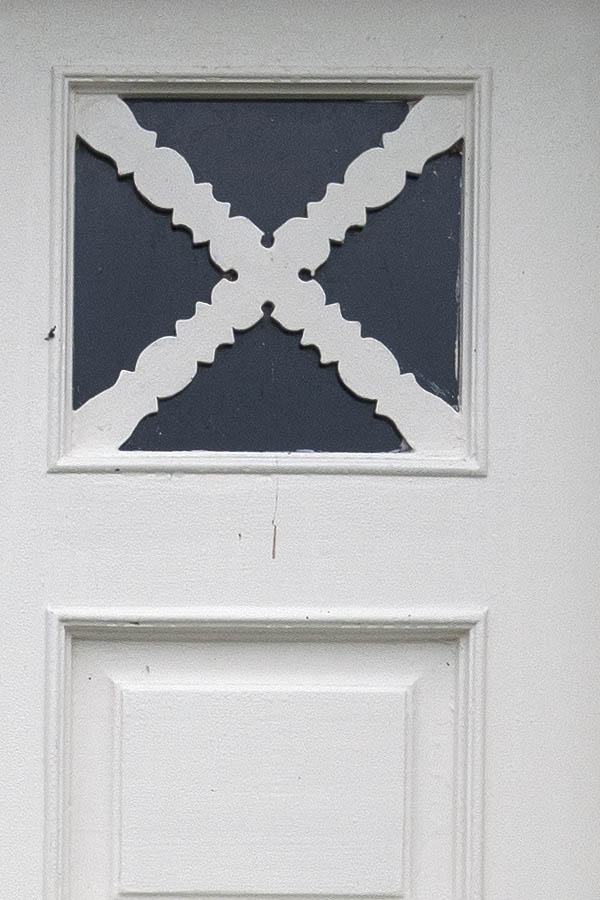 Photo 09671: Panelled, white double door with door lights