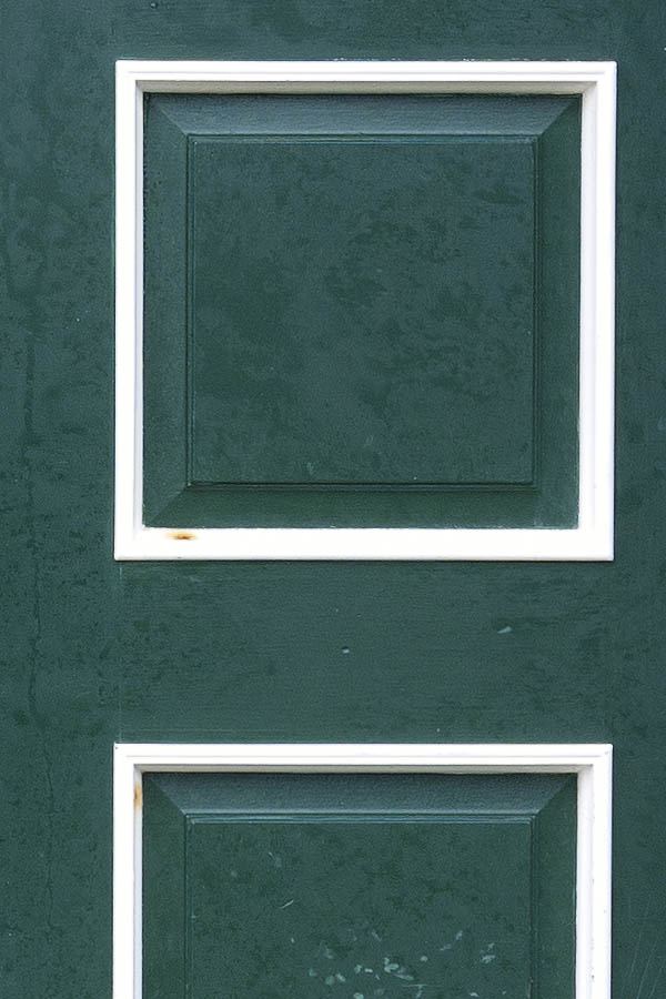 Photo 09754: Panelled, green and white double door with top window