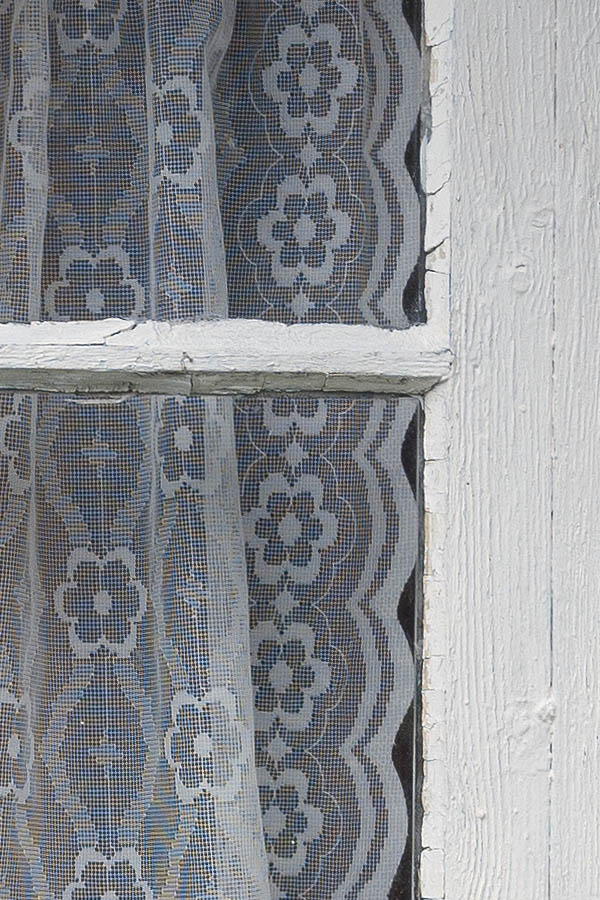 Photo 09765: Worn, white window with six panes