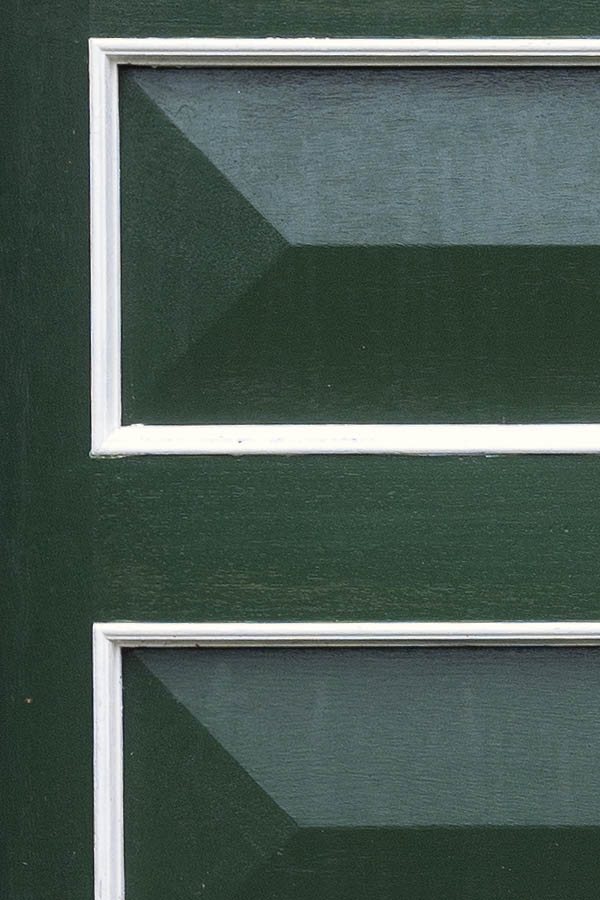 Photo 09791: Panelled, green and white door with S�nderho door light