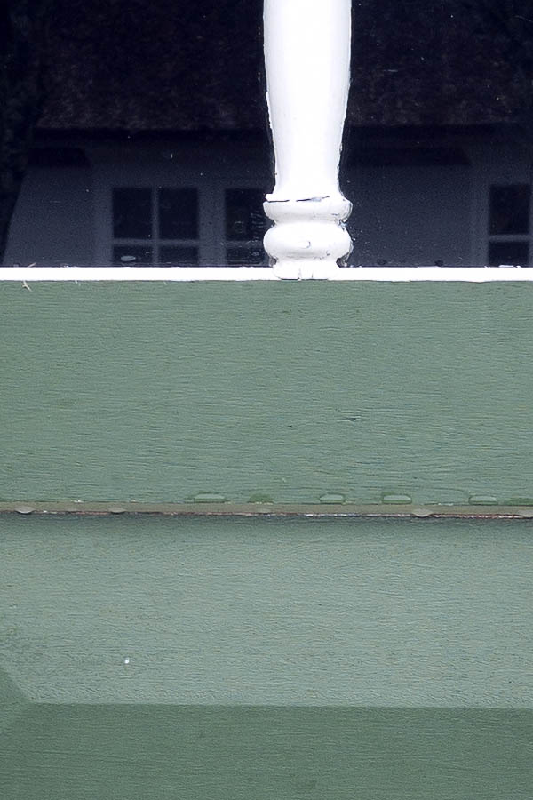 Photo 09799: Panelled, green and white door with S�nderho door light