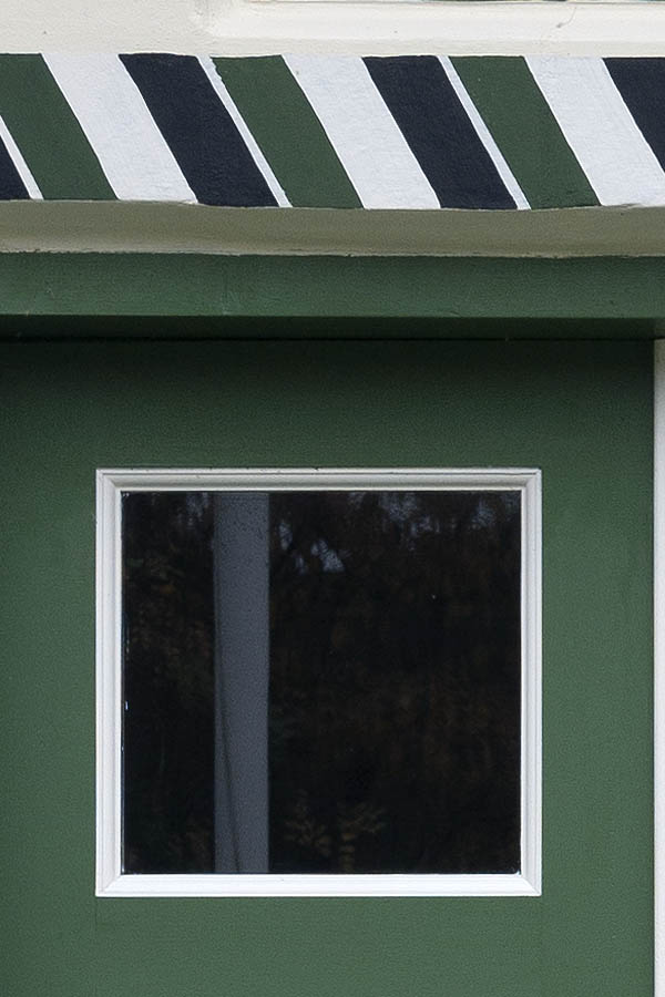 Photo 09862: Panelled, green and white double door with door lights and top window