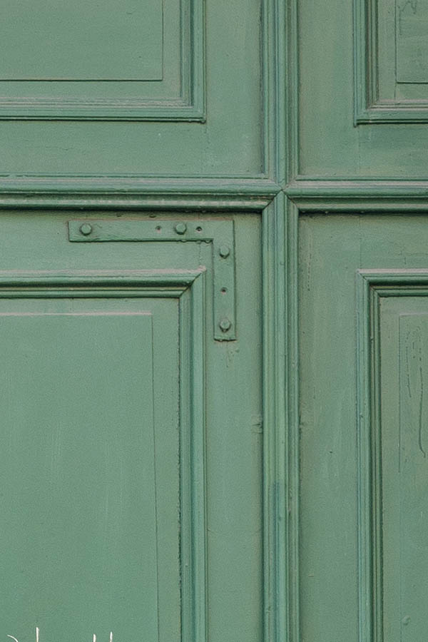 Photo 10162: Carved, panelled, green door with sidepieces and fan light