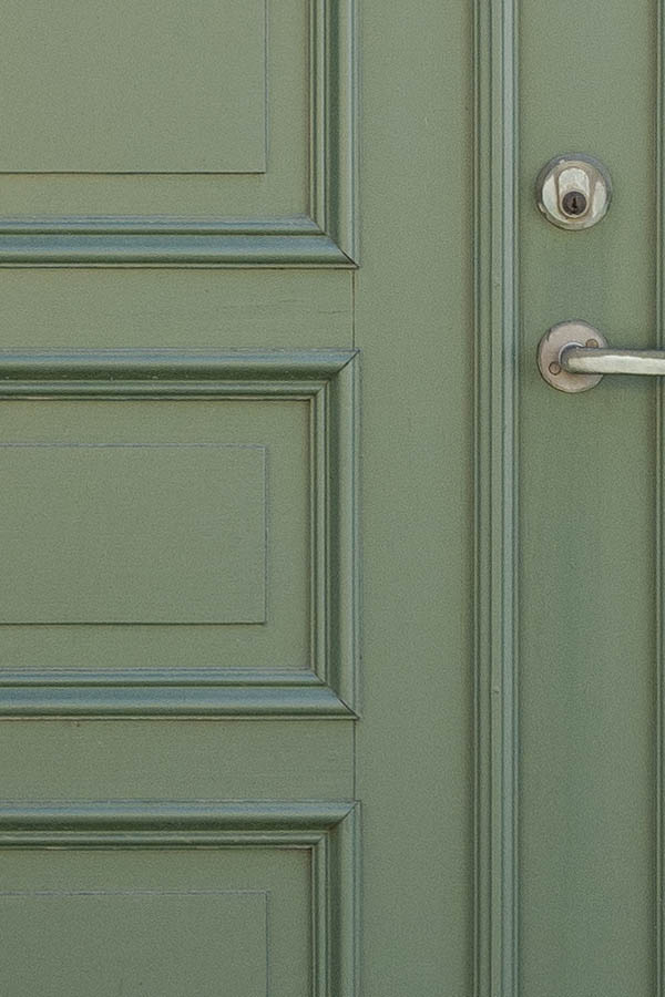 Photo 10264: Panelled, green double door with top window