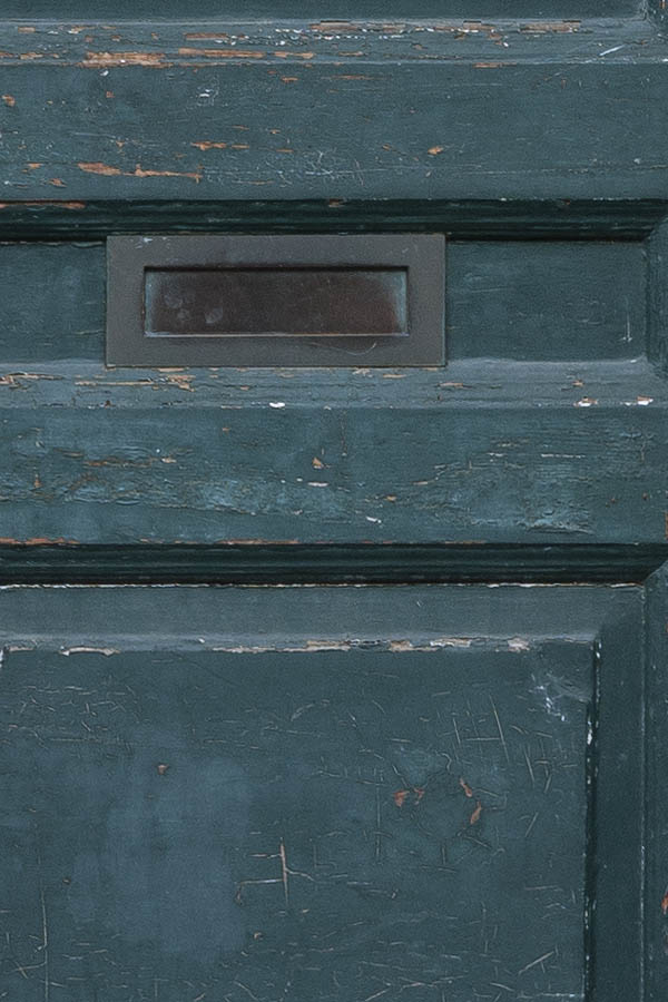 Photo 10504: Formed, panelled, teal door with formed door light