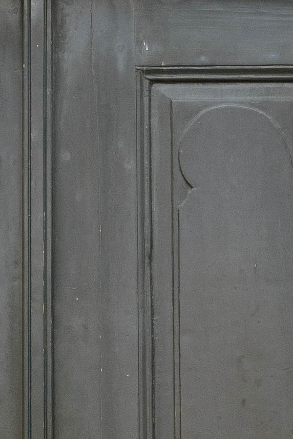 Photo 10556: Carved, panelled, black double door with fan light