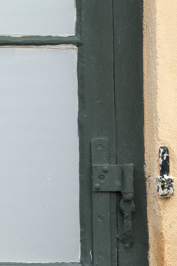 Photo 10594: Lopsided, green window with two frames and six panes