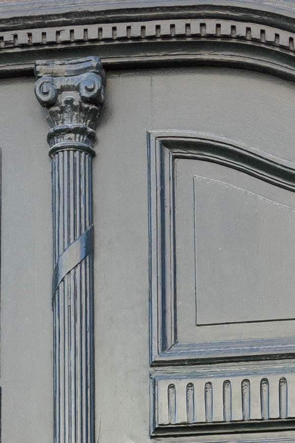 Photo 10852: Carved, formed, black double door with top window