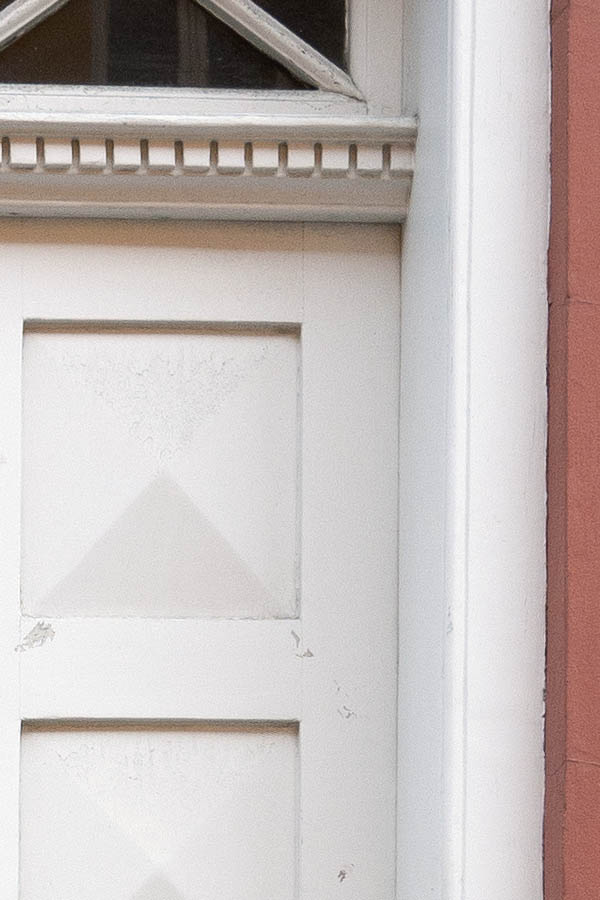 Photo 10896: Panelled, white double door with top window