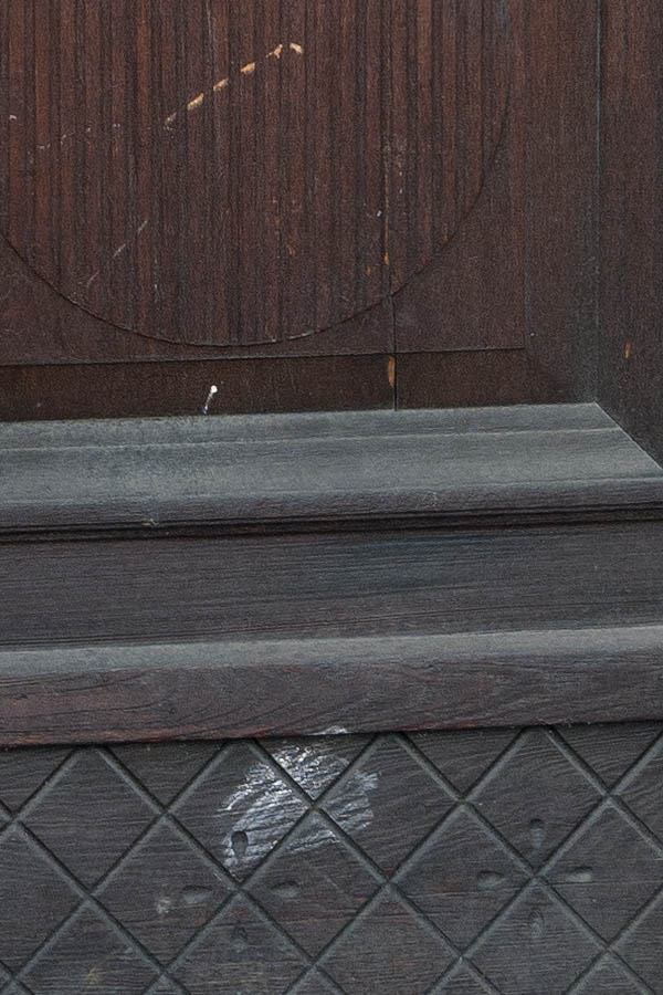 Photo 11042: Carved, panelled, brown door with door light